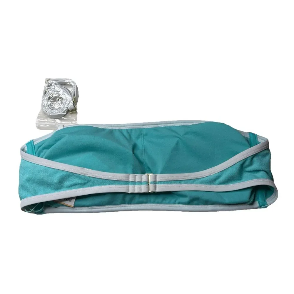 Kona Sol Light Blue Terry Textured Solid Bandeau Bikini Top Turquoise Size L New